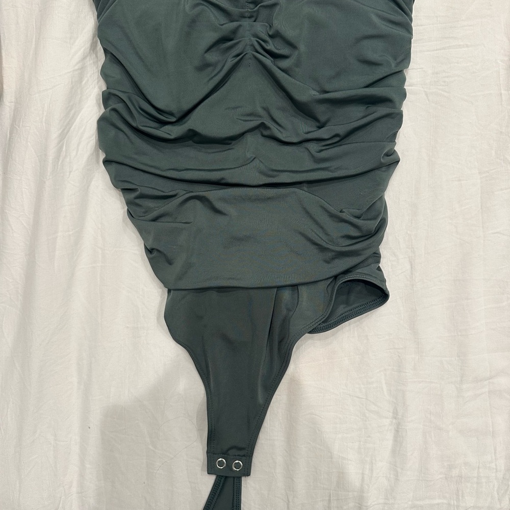 Express Dark Green Ruched Bodysuit